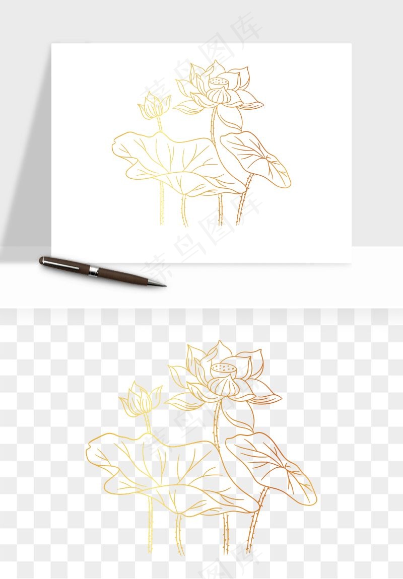 线描荷花莲花线条png免抠