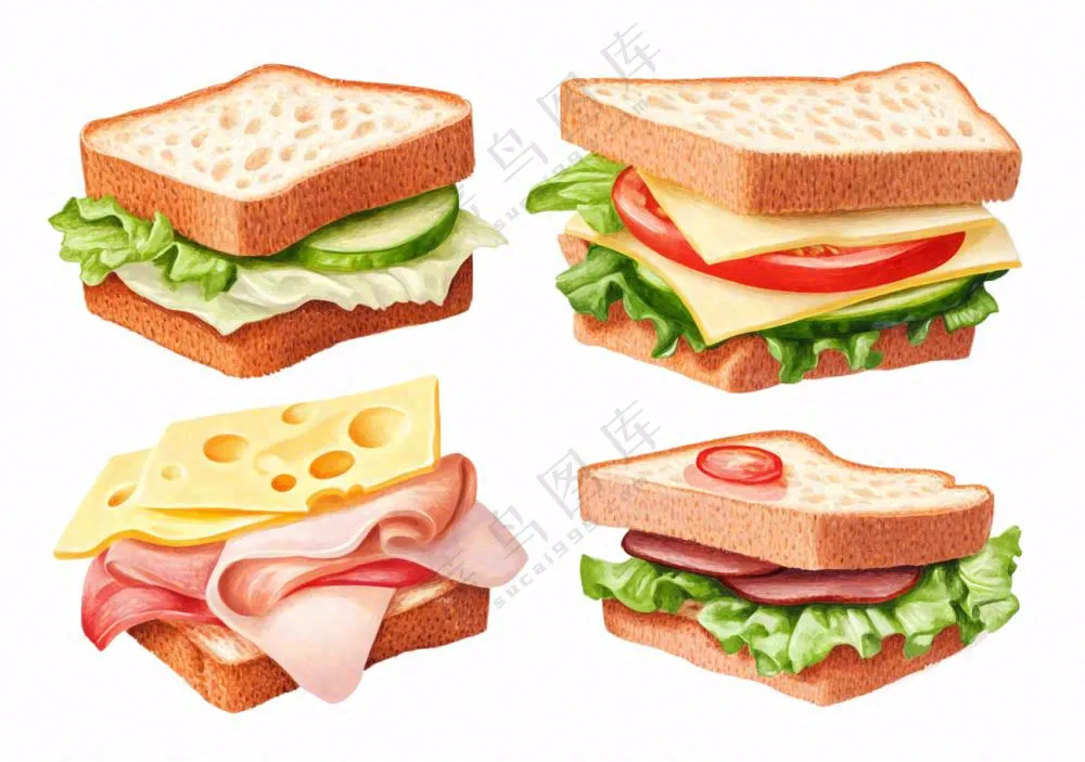 芝士培根番茄三明治插画免抠