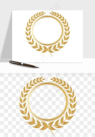 边框橄榄桂枝麦穗奖章png免抠