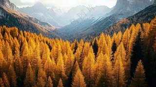 秋天深山森林黄叶大自然风光摄影图