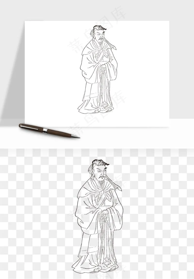 线描古代人物画像png免抠