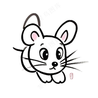 黑色简笔画免抠小老鼠