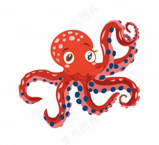 海洋动物章鱼墨鱼鱿鱼卡通插画免抠