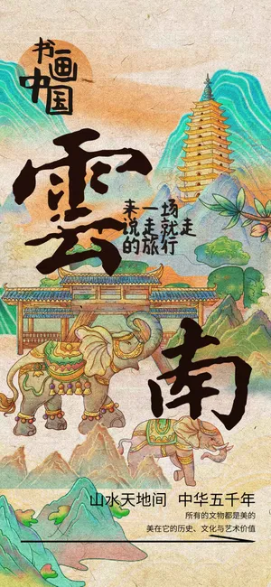 复古插画云南旅游海报