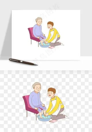 手绘老人陪伴png免抠