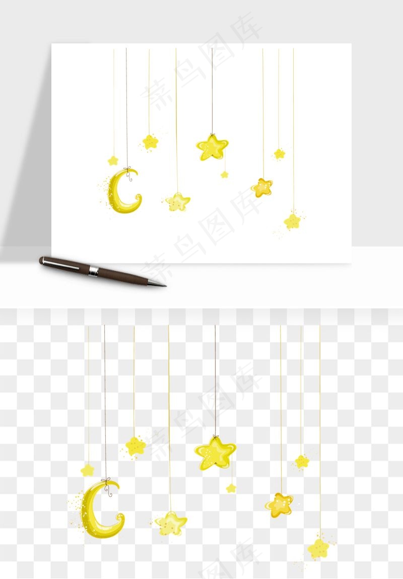 卡通星星月亮挂饰吊坠png免抠