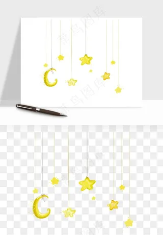 卡通星星月亮挂饰吊坠png免抠