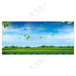 蓝天草地展板背景