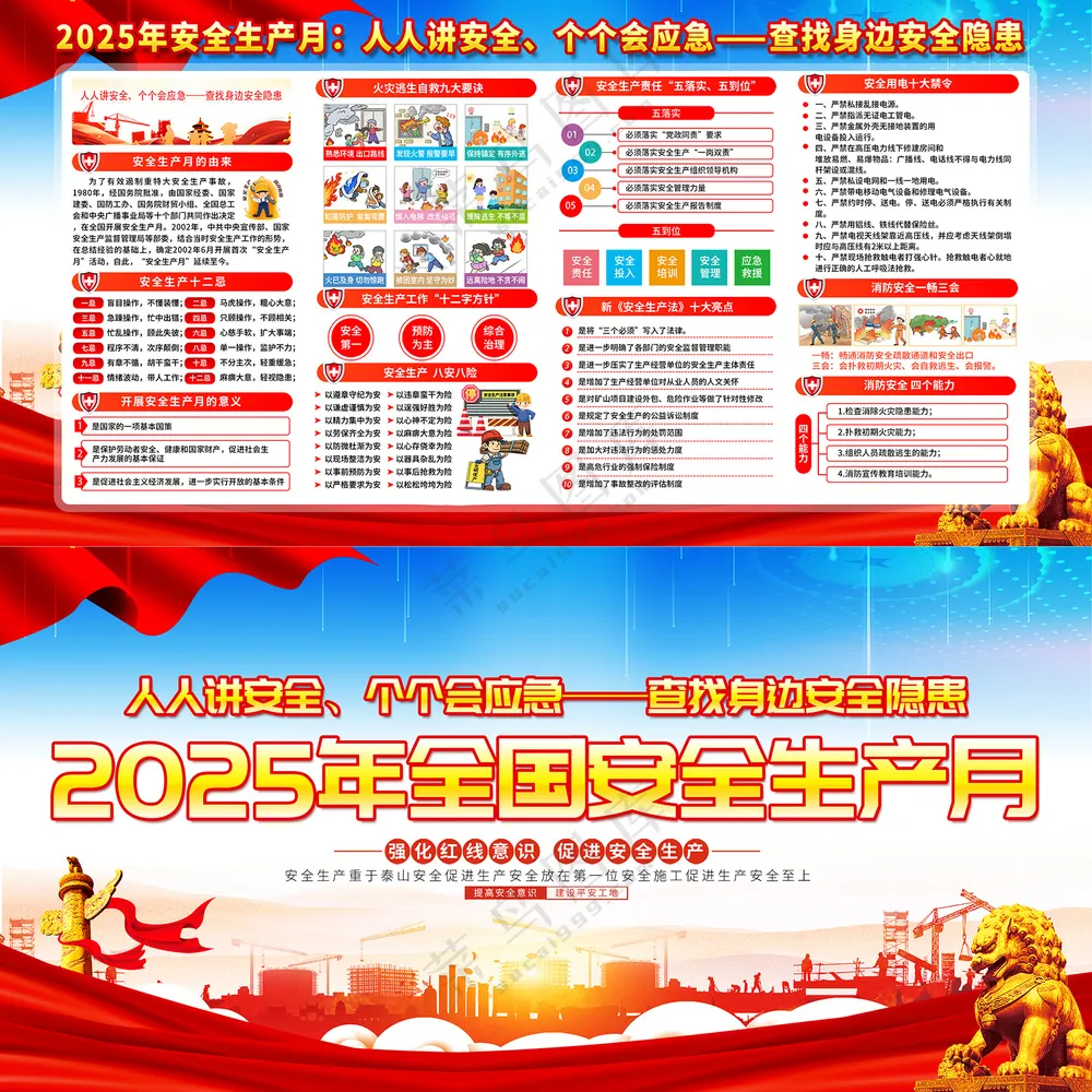 红色2025安全生产月展板