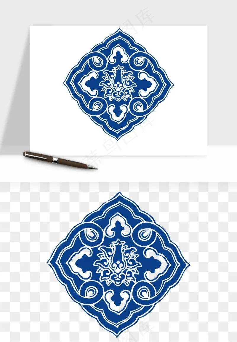 青花瓷花纹花卉图案png免抠