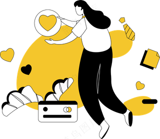 爱好电商购物 黄色扁平商务插画