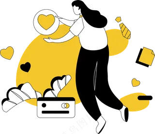 爱好电商购物 黄色扁平商务插画