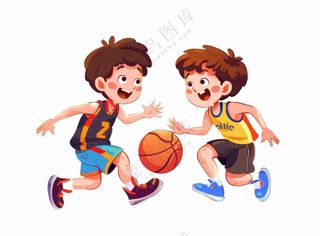 打篮球的少年学生儿童运动卡通人物插画免抠