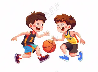 打篮球的少年学生儿童运动卡通人物插画免抠