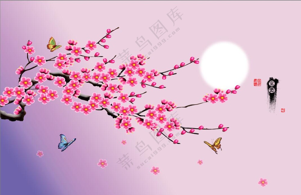 手绘梅花国风洗衣机面板图