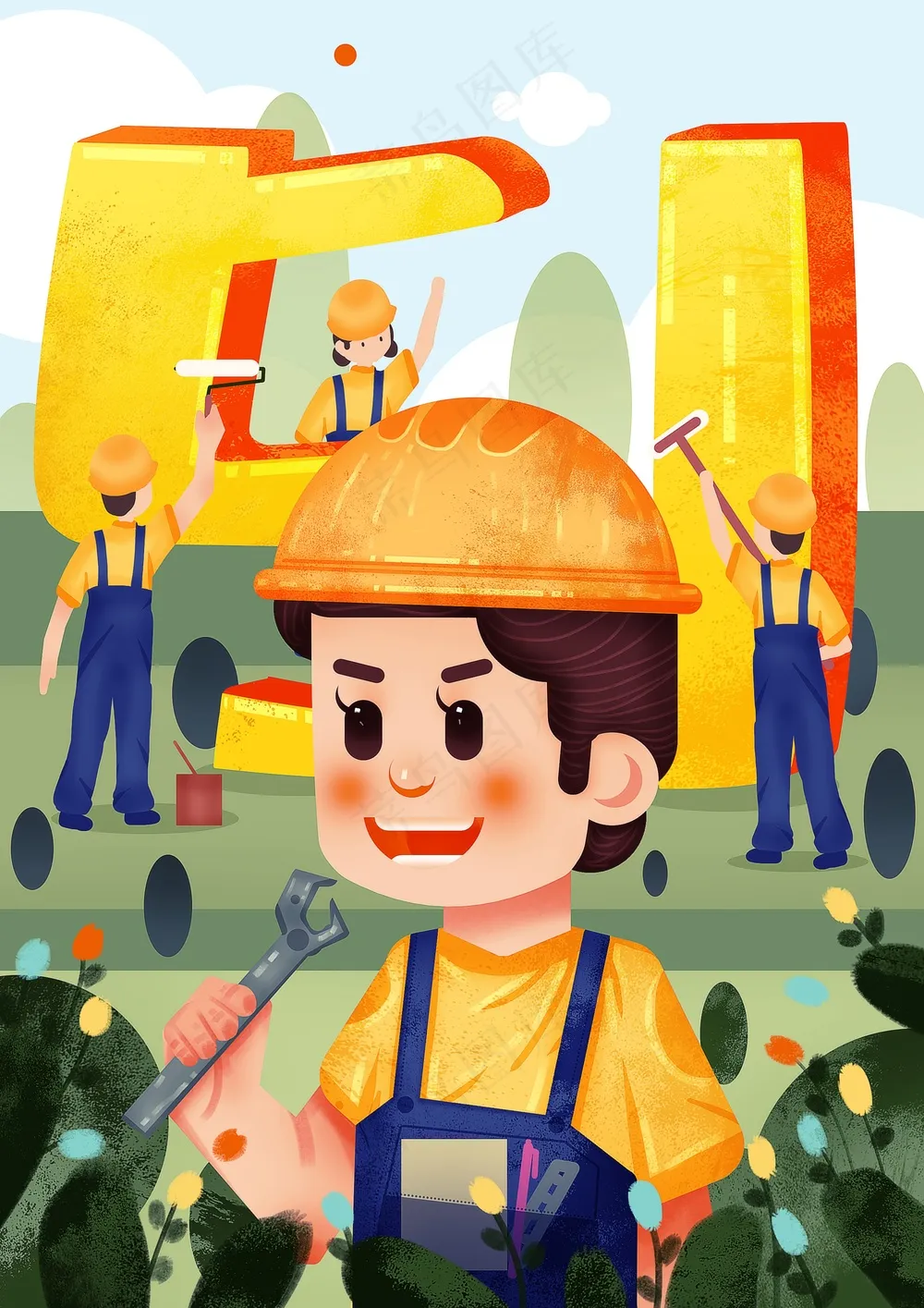 青春简约五一插画