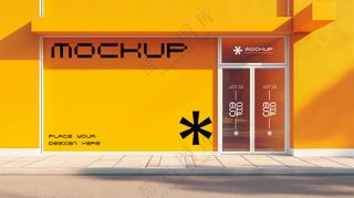 商场超市外墙门店门头招牌贴图海报店铺店招橱窗logo样机-18