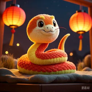 春节蛇年 可爱毛绒蛇生成 