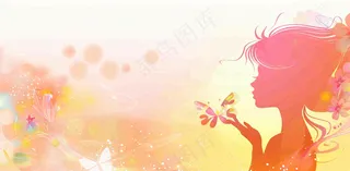 粉色女生美丽蝴蝶浪漫唯美妇女节插画背景