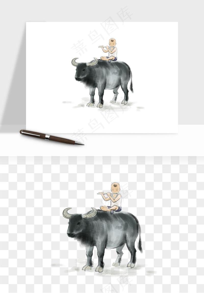 牧童放牛的孩子png免抠