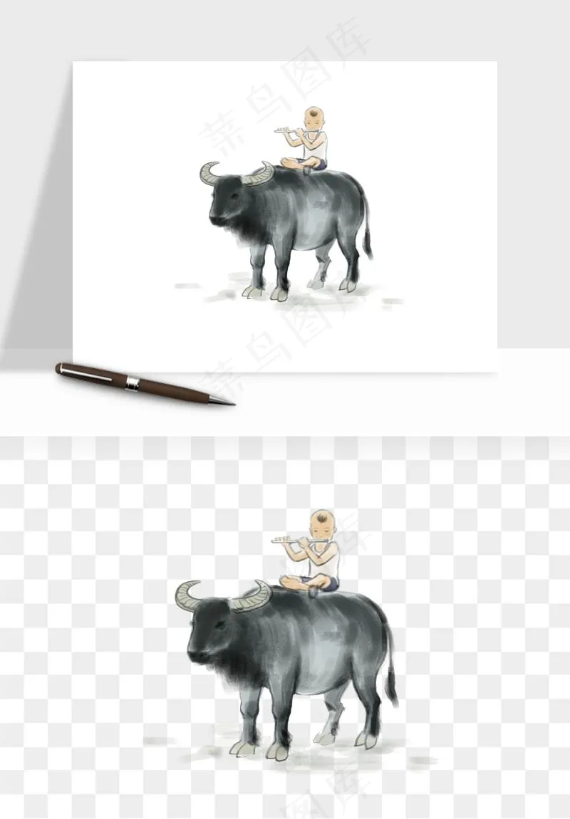 牧童放牛的孩子png免抠