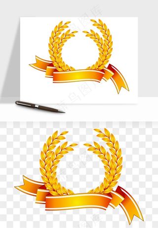 边框橄榄桂枝麦穗奖章png免抠