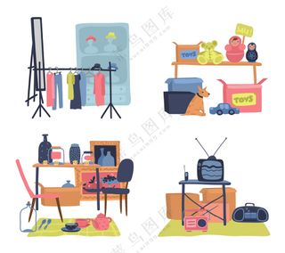 市集摆摊插画素材