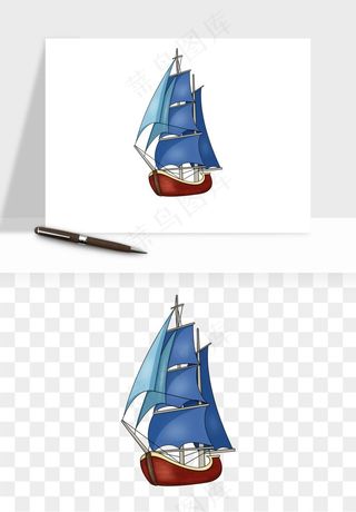 手绘航行帆船png免抠