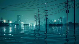 洪水自然灾害防洪预警摄影图