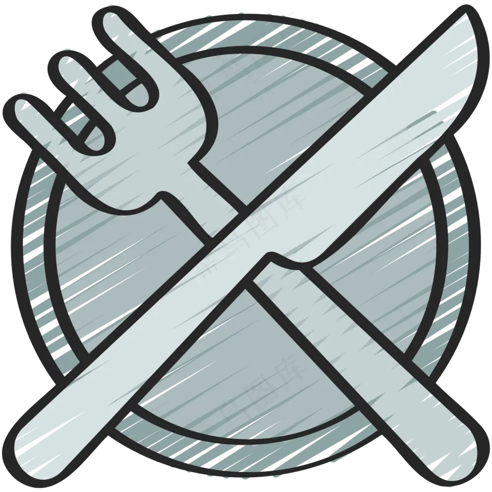 餐盘刀叉 铅笔手绘图标icon