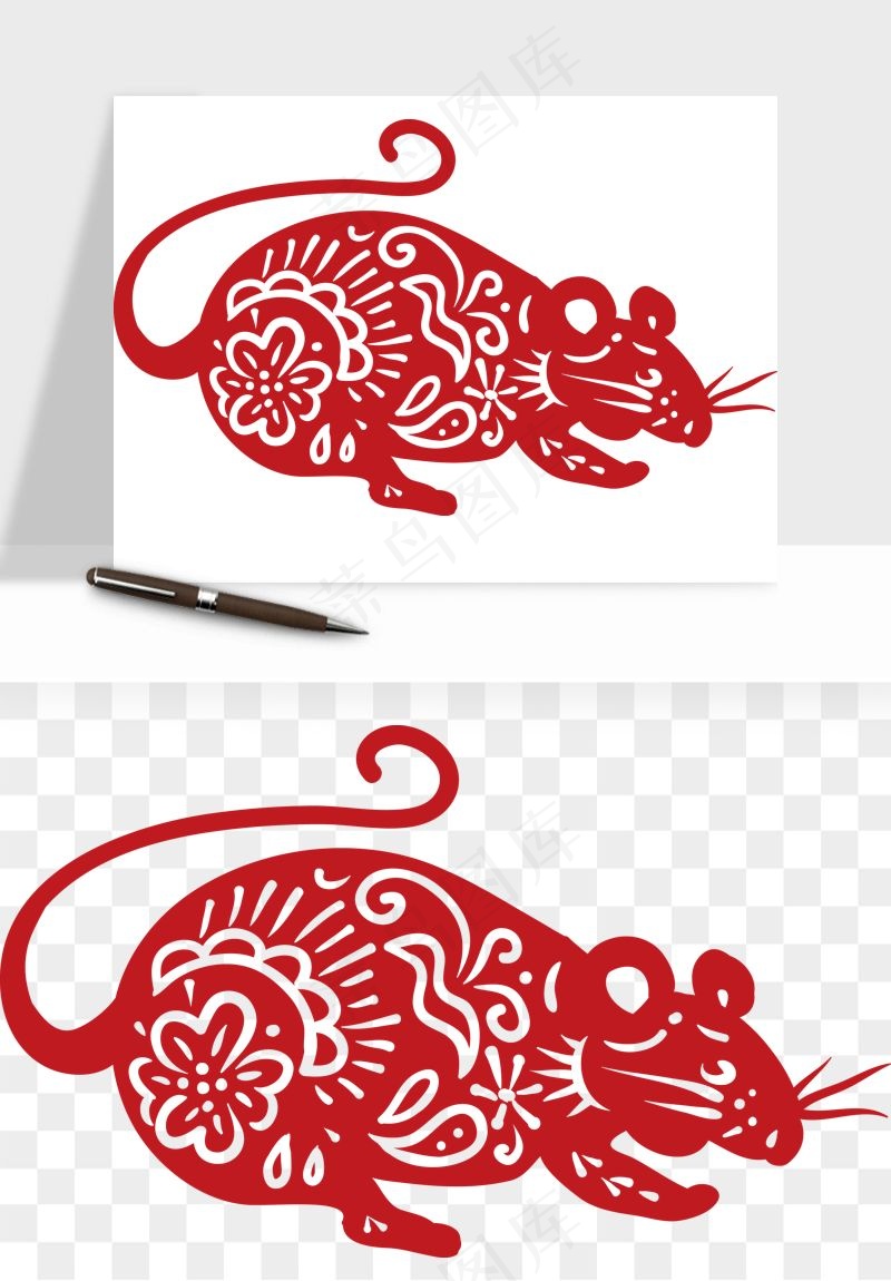 十二生肖剪纸中式纹样图案png免抠