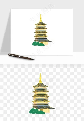 国潮高塔古塔楼建筑png免抠