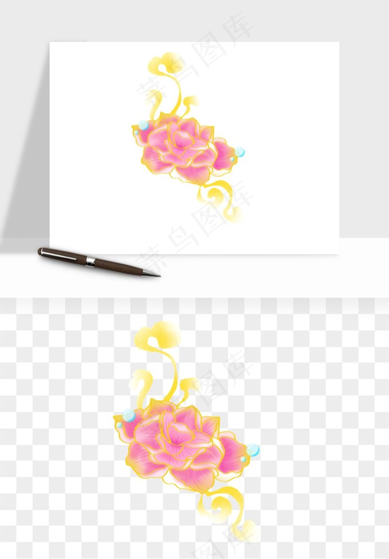 手绘国潮牡丹花花卉图案png免抠