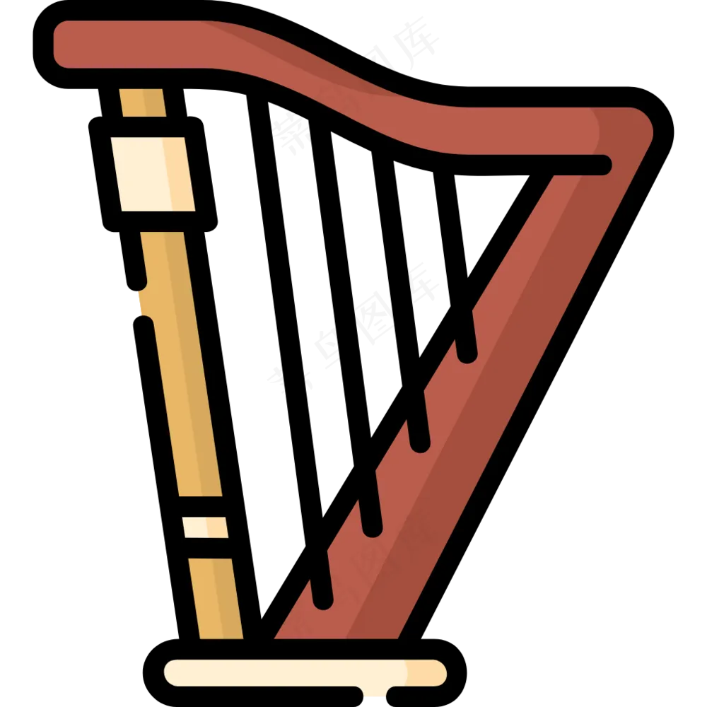 竖琴 harp 西洋乐器 线性彩色图标