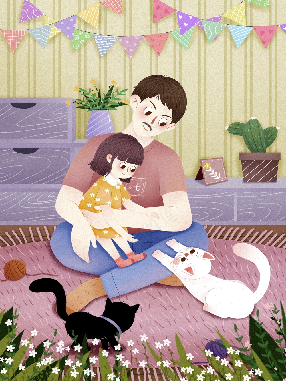 温馨风父亲节插画模板 