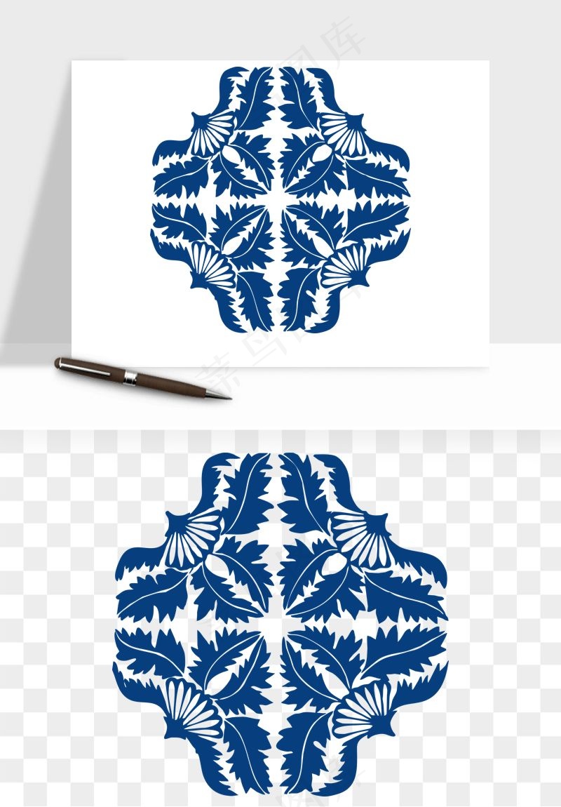 青花瓷花纹花卉图案png免抠