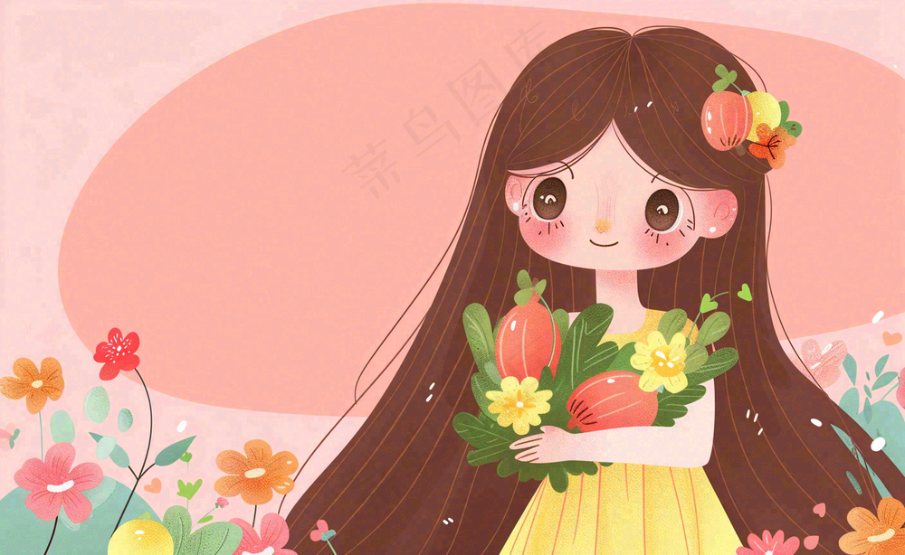 粉色ins时尚女生节绿植女神节妇女节小清新插画背景