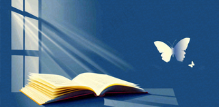 阅读书本翻开蝴蝶纷飞阳光透过窗户知识遨游世界读书日创意卡通插画背景