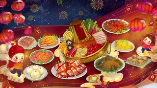 国潮火锅插画成都火锅美食街背景墙