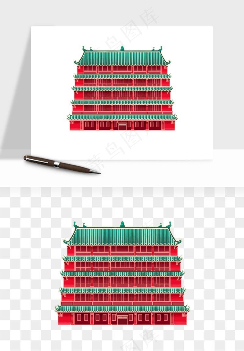 国潮风古建筑古楼古塔鼓楼psd,png免抠图(2000x2000)psd模版下载