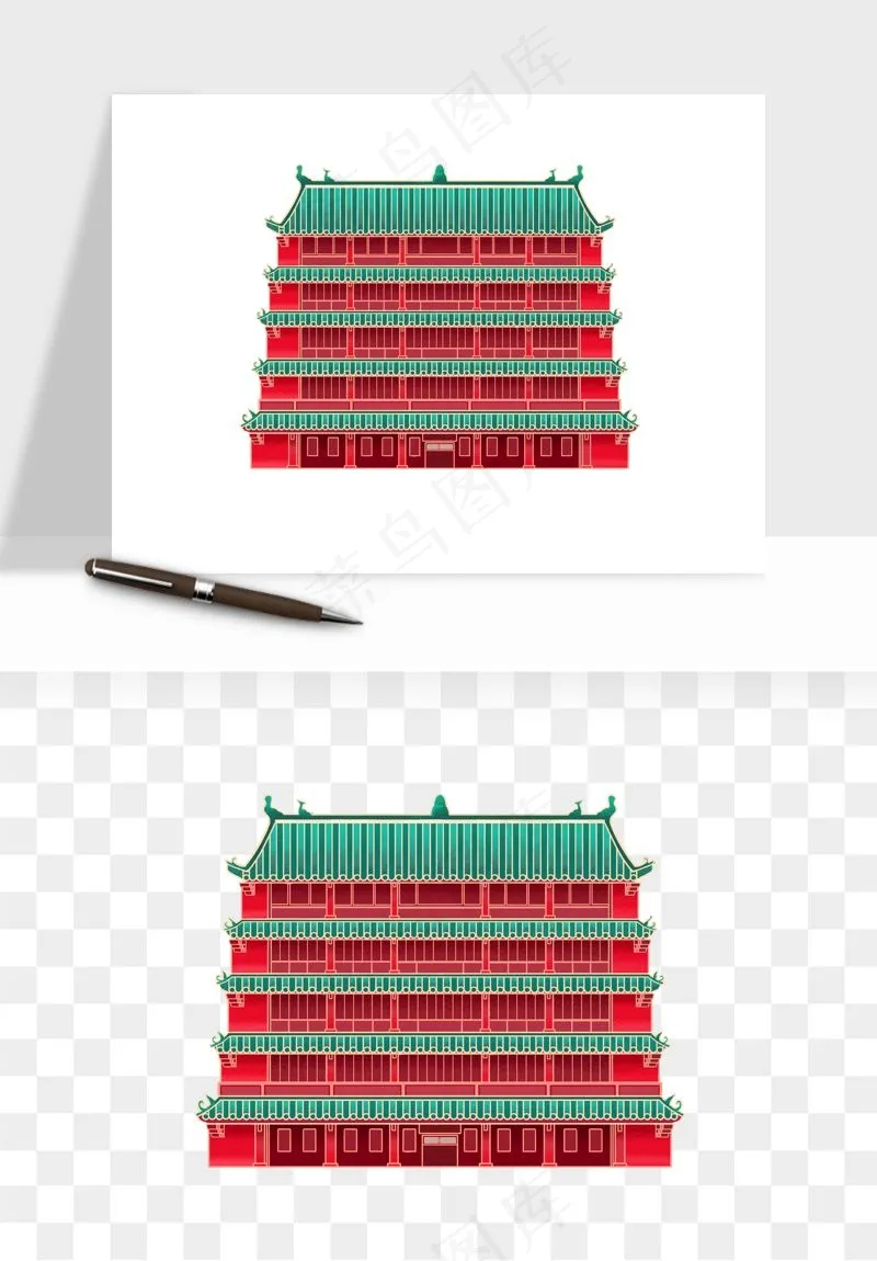 国潮风古建筑古楼古塔鼓楼psd,png免抠图(2000x2000)psd模版下载