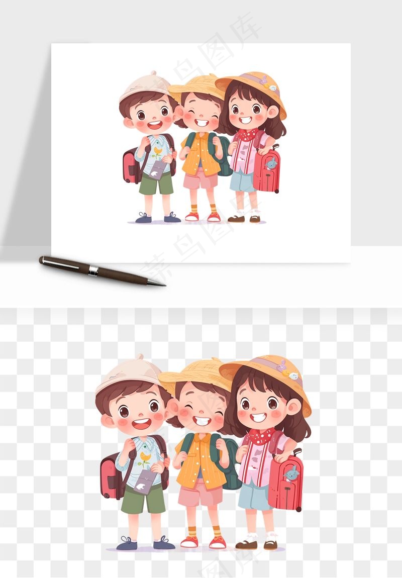 手绘儿童小孩玩耍png免抠