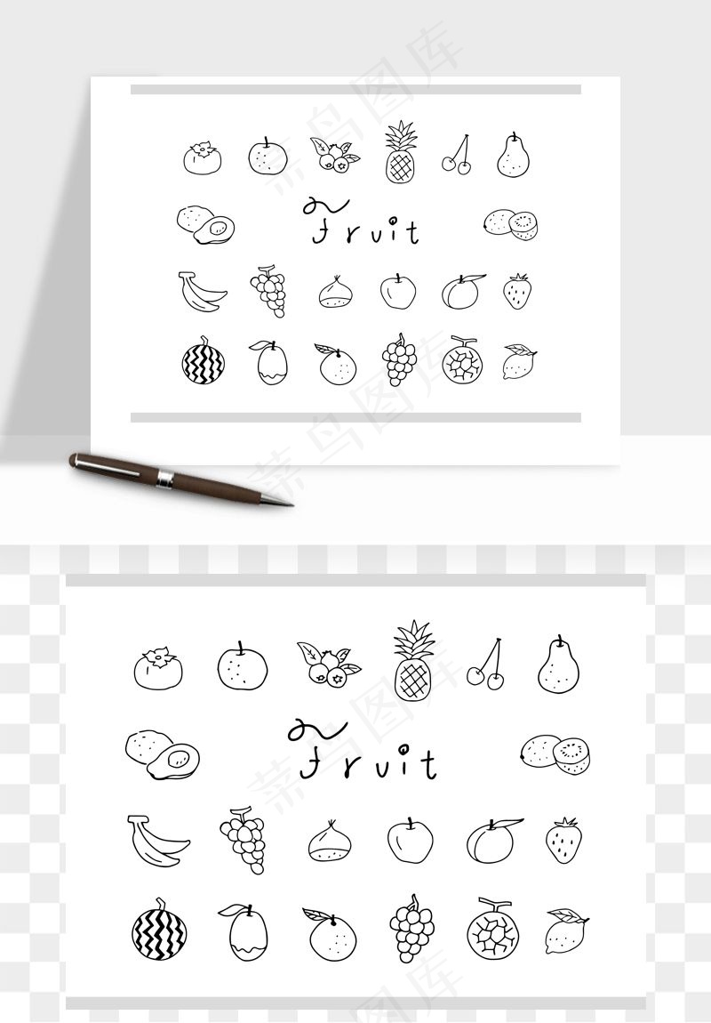 手绘线描水果蔬菜矢量