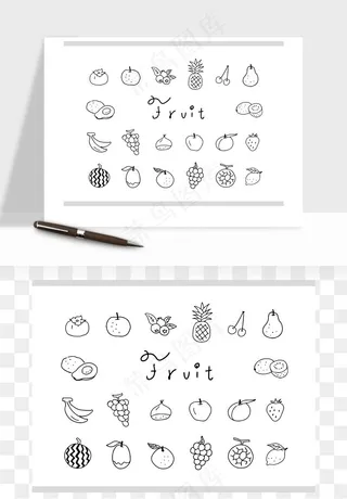 手绘线描水果蔬菜矢量