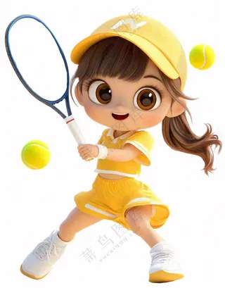 网球运动少女卡通插画免抠