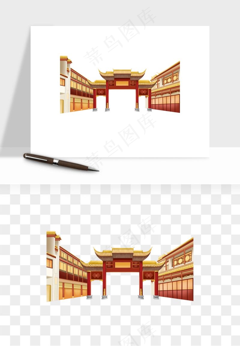 国潮风古建筑古楼古塔鼓楼psd,png免抠图