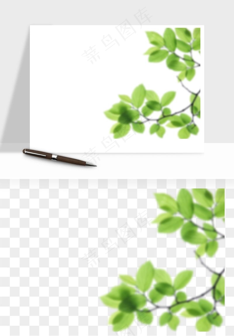 绿叶虚化前景树枝png免抠