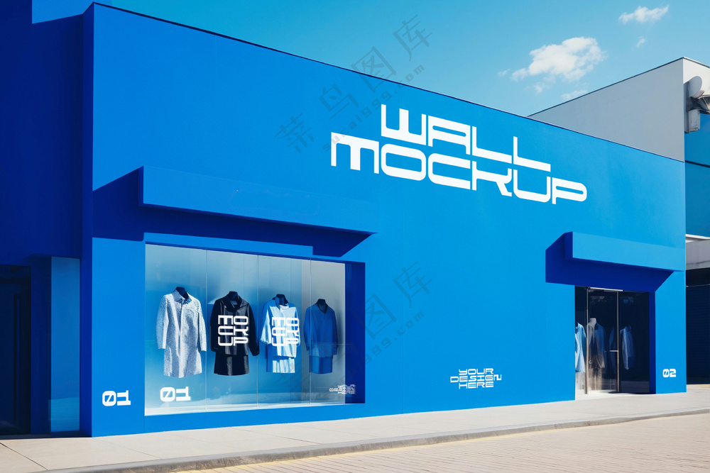 商场超市外墙门店门头招牌贴图海报店铺店招橱窗logo样机-14