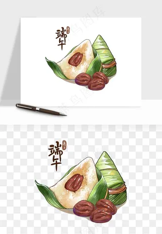 国潮粽子手绘肉粽png免抠