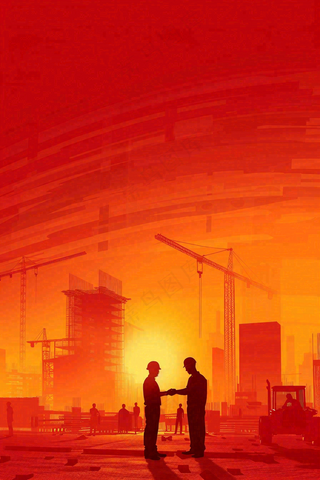 红色工地指挥工人职业人物剪影劳动节插画背景